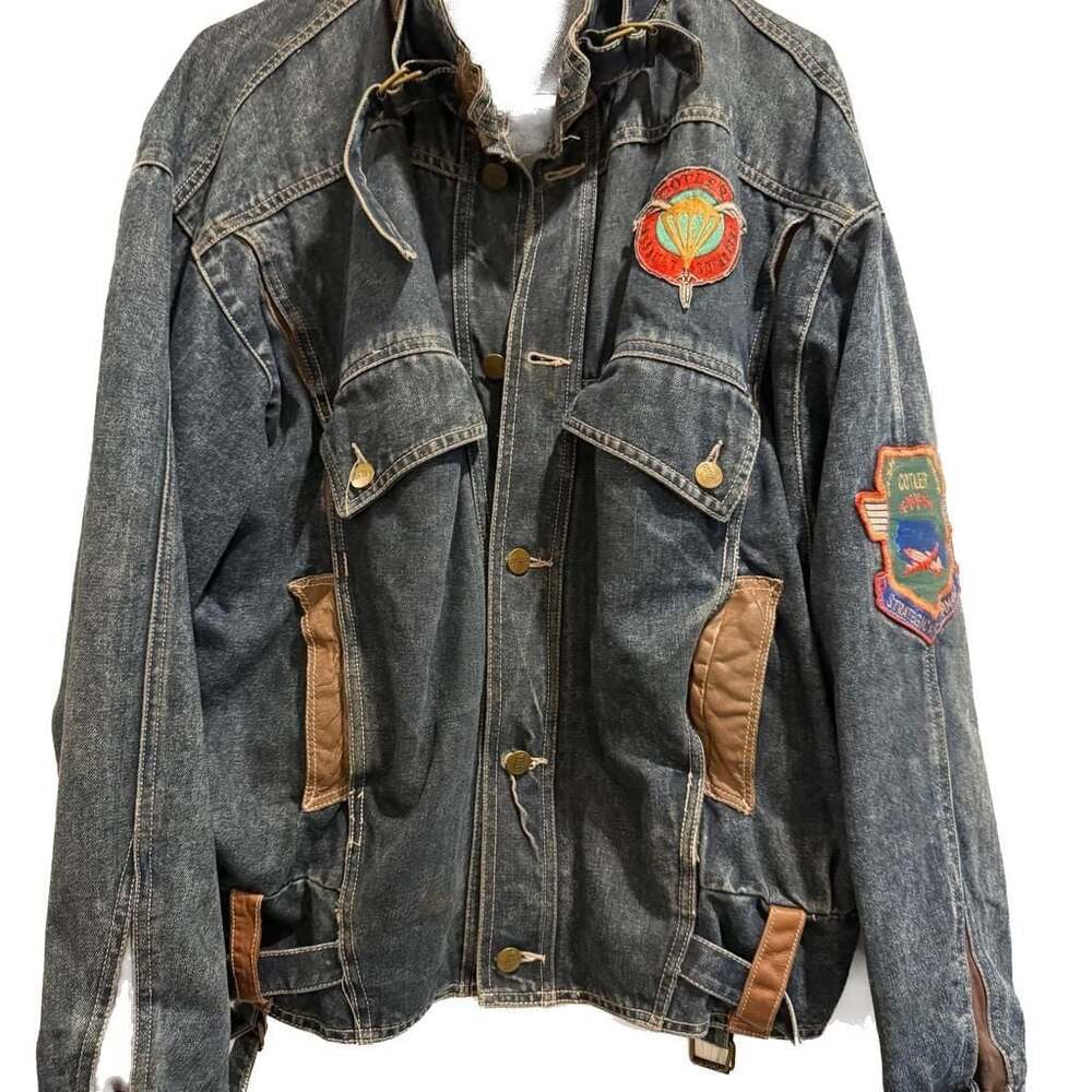 Vintage Denim & Leather Bomber Jacket